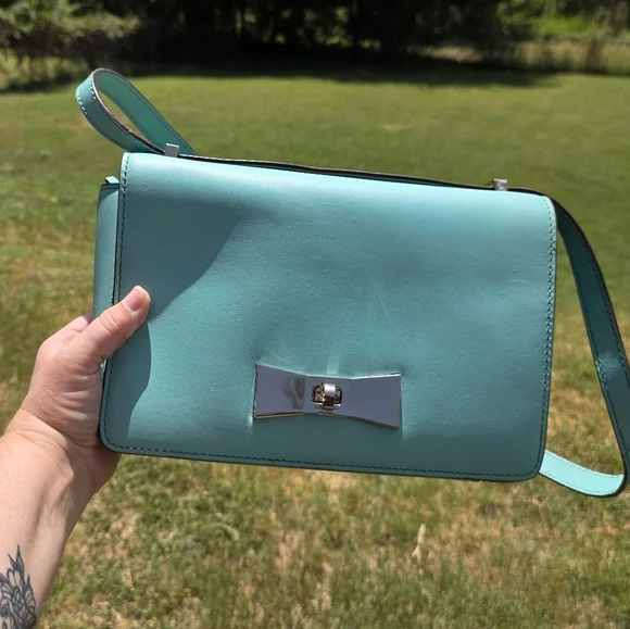 Kate Spade Teal Shoulder Purse Crossbody With Turn Lock Opening - Picture 9 of 9